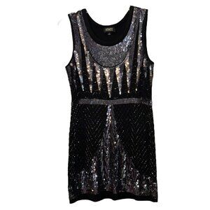 Adrianna Papell Evening Dress Size 8 Black Beaded Sequins Sleeveless Shift 1920‎